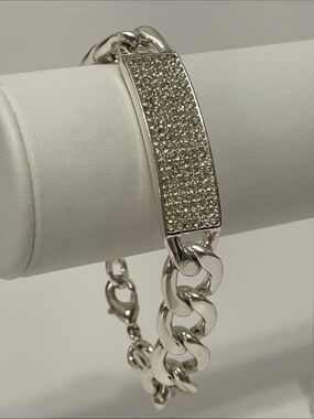 Joan Rivers Vintage Silver-Tone Pavé Cuban/Curb Link ID Bracelet